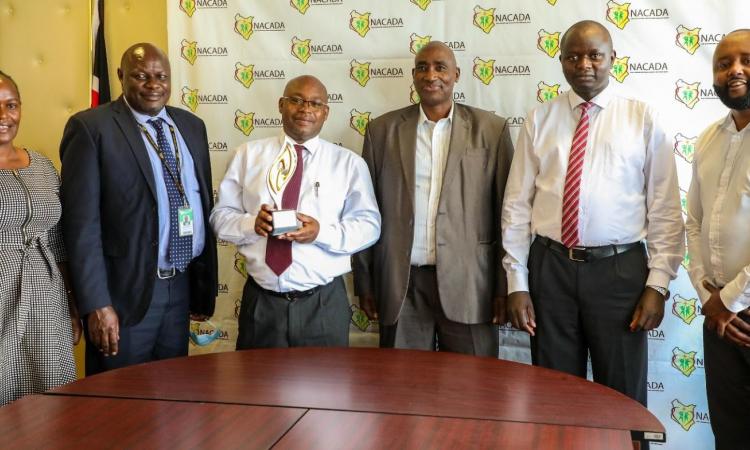 From left- right: Snr. Finance Officer CPA Esther Nyanchama, Snr. Accountant CPA Henry Thaithi, Manager Finance & Accounts CPA Samuel Makini, Accountant CPA Patrick Muriithi, Director Corporate Services CPA Patrick Obura and Accountant CPA Eric Murugami